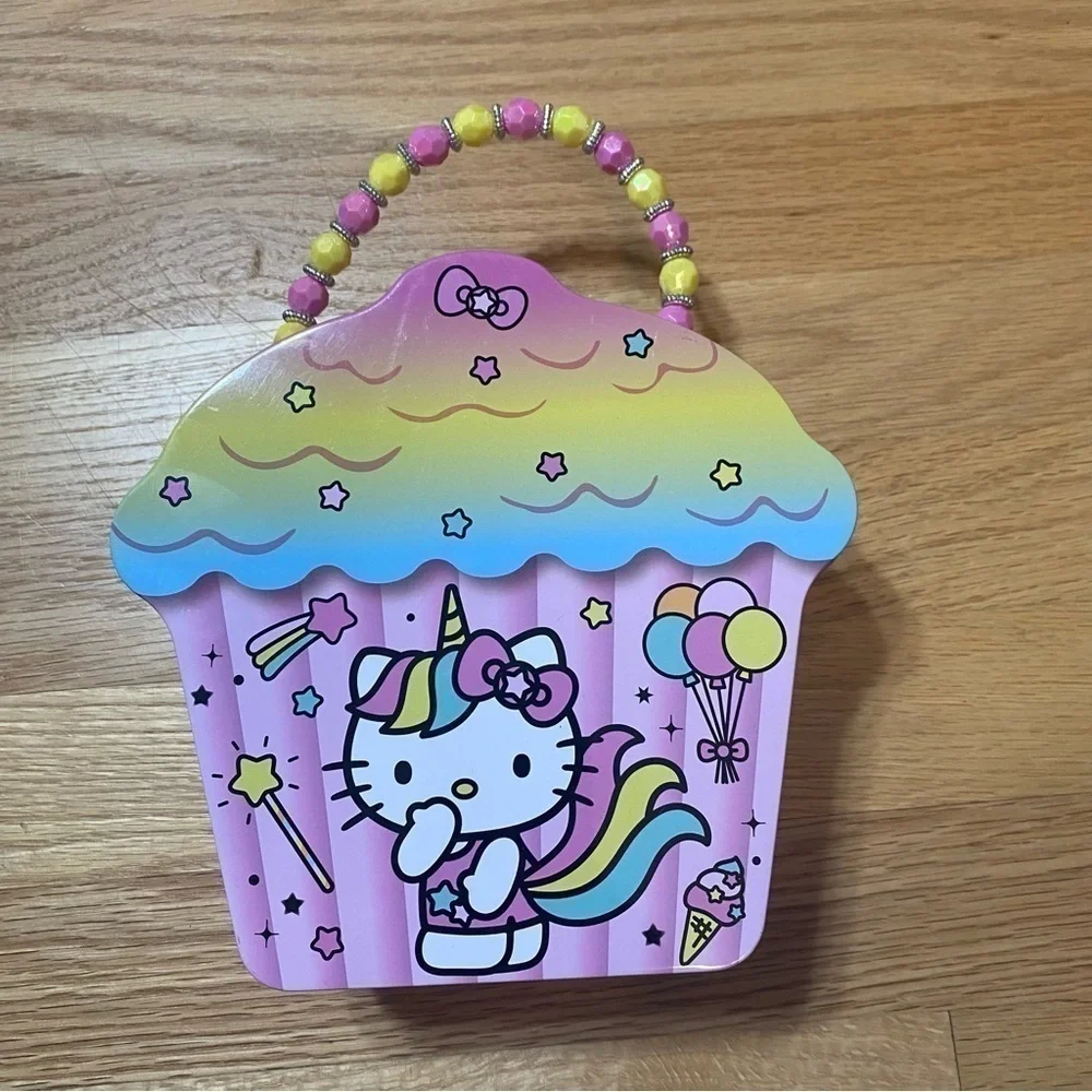 Hello Kitty Unicorn Cupcake Rainbow Tin Metal Storage Container NEW
